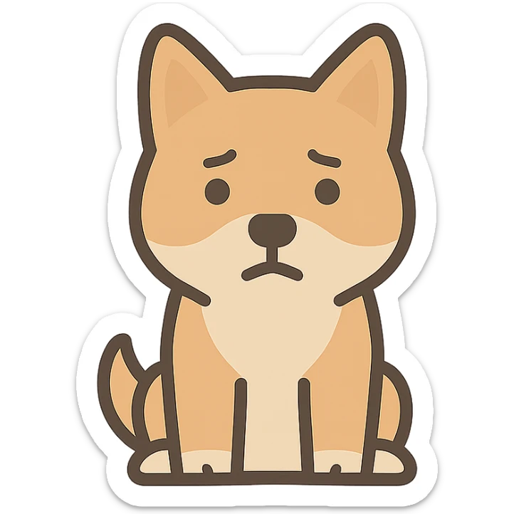 Create a clean, modern, vector-style logo of a Shiba Inu dog with a transparent background. The dog should appear neutral or slightly concerned, with no accessories like sunglasses or fans. Use a more muted color palette and a calm, reserved expression. Match the minimalist, tech-friendly style of the reference image. No text or background elements. Suitable for a vehicle UI. sticker