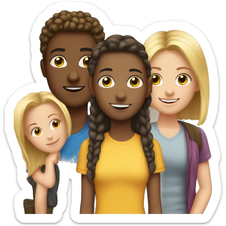 Two caucasian teen girls and a mixed teenage boy hanging out  sticker