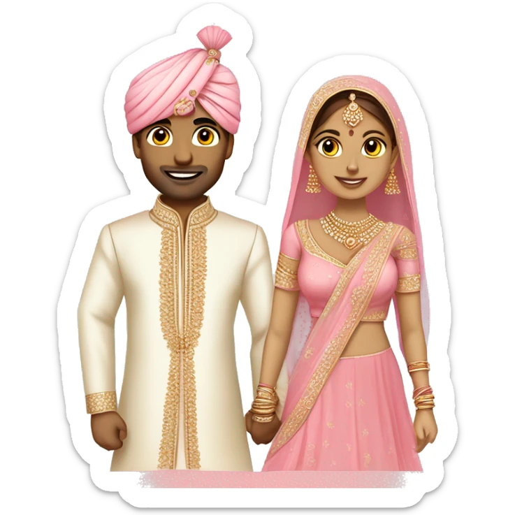 Wedding couple in Indian Attire. Man should be in baby pink sherwani and lady should be in baby pink chaniya choli. sticker