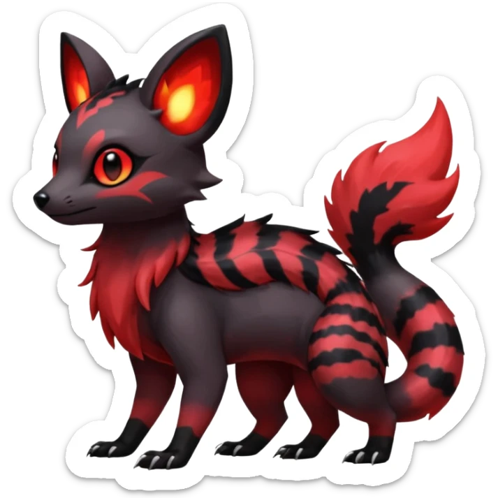 Rare exotic realistic cute epic aesthetic gothic colorful Salandit-Eevee-Civet-species-Fakemon-hybrid-creature, with markings, full body sticker