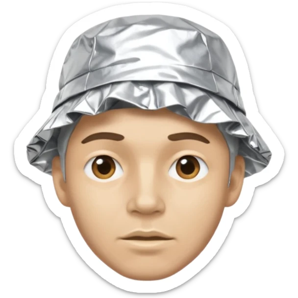 a man with aluhut für verschwörungstheorien wo der hut immernoch wie aluminiumpapier aussieht sticker