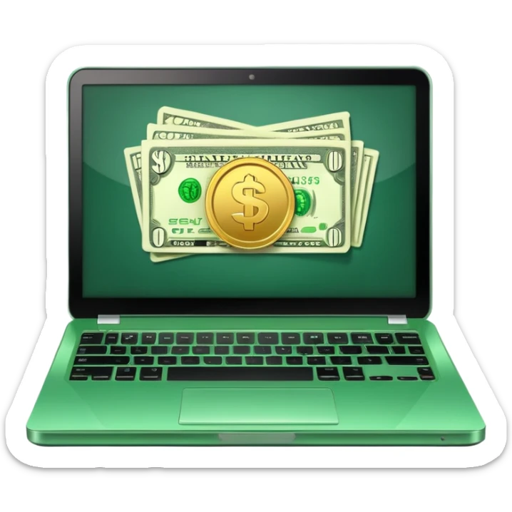 green laptop with black friday deals with coins and money tab open on it sticker