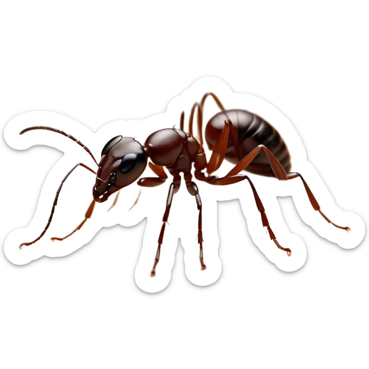 Beautiful and Majestic Ant Portrait Emoji, Head and body rendered in serene repose with a gentle, content smile, showcasing a finely detailed, compact form with eyes softly closed in tranquil slumber, Simplified yet exquisitely endearing features, highly detailed, glowing with a soft, drowsy natural light, high shine, relaxed and utterly noble, stylized with an air of timeless industrious grace, soft glowing outline, capturing the essence of a majestic ant that embodies the quiet power of nature! sticker