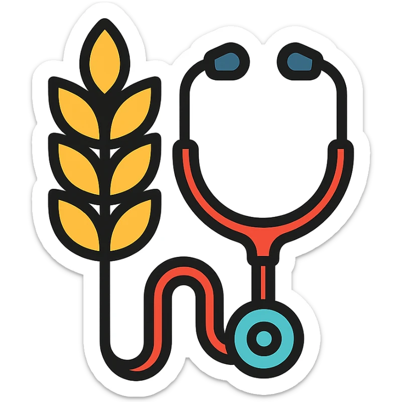 wheat stalk and medical stethoscope merged into one color outline icon sticker