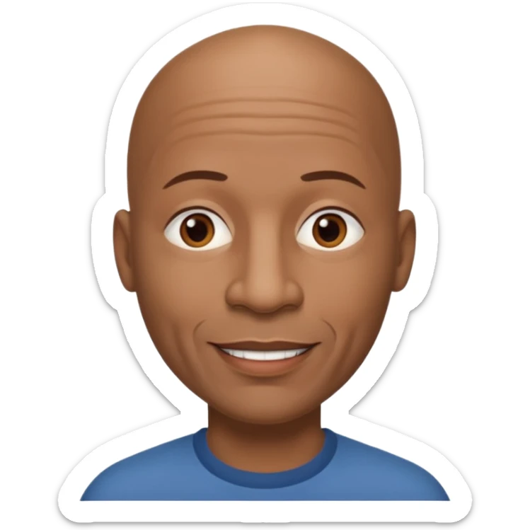 Thick lips Black bald 55 year old looks younger  man no facial hair brown eyes kind smile wide nose sticker
