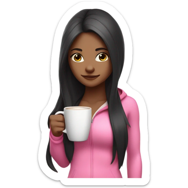 Yoga catgirl with coffee black long hair and white gothic skin full body pink sport  sticker