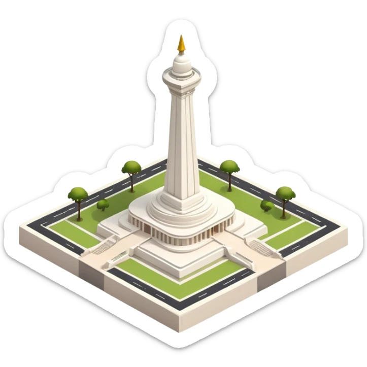 Cinematic Realistic Monas Landmark Emoji, depicted as the iconic National Monument rendered with crisp architectural detail and dynamic, urban lighting. sticker