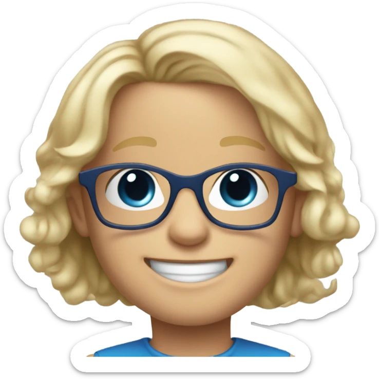 smiling 5 year old white boy with big blue eyes and glasses blonde hair sticker
