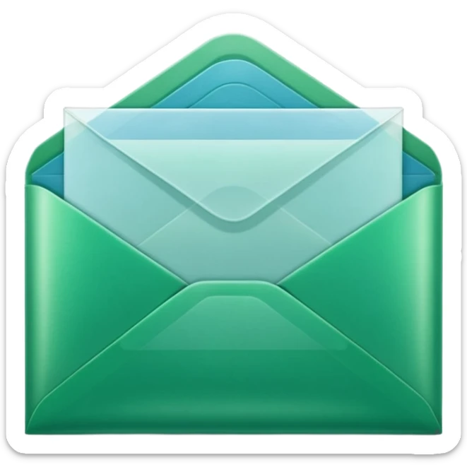 A simple emoji-style icon of a transparent green plastic gym folder envelope, slightly open, with clean edges, soft shine, and subtle shading, conveying fitness organization and active lifestyle. sticker