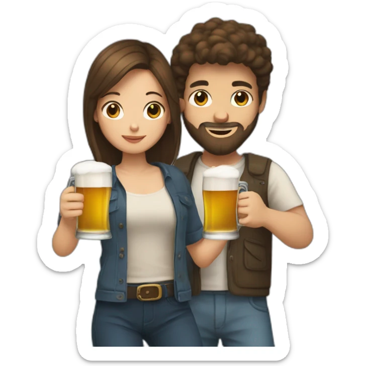 young girl with short brown hair in a relationship with a young man with a beard drinking beers sticker