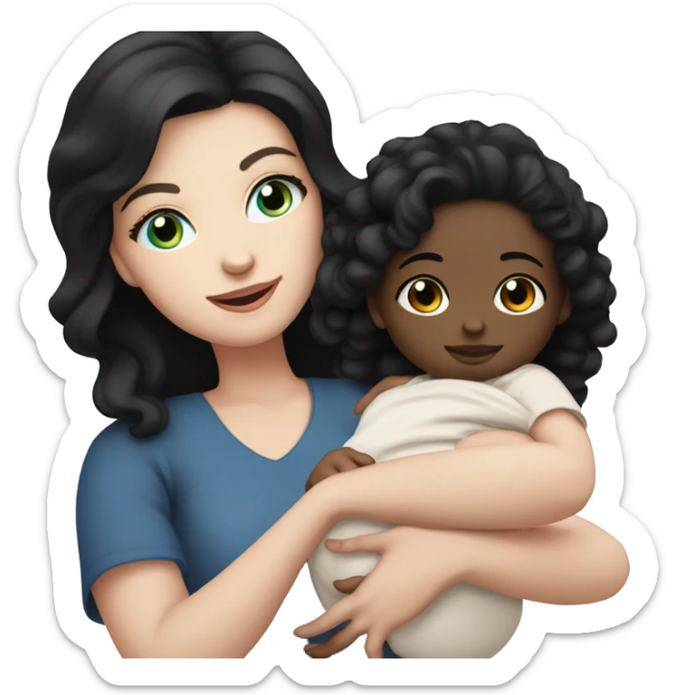 mom holding newborn baby girl with blue eyes white skin and black hair and white skin newborn girl bab white skin black hair sticker