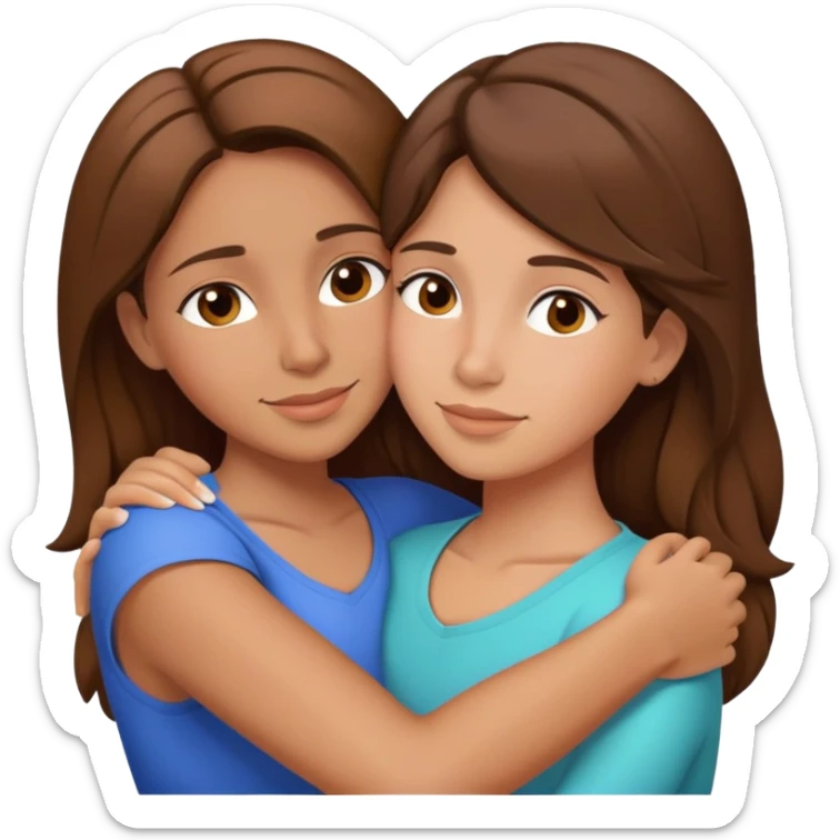 Hispanic mother and teen daughter brown hair hugging sticker