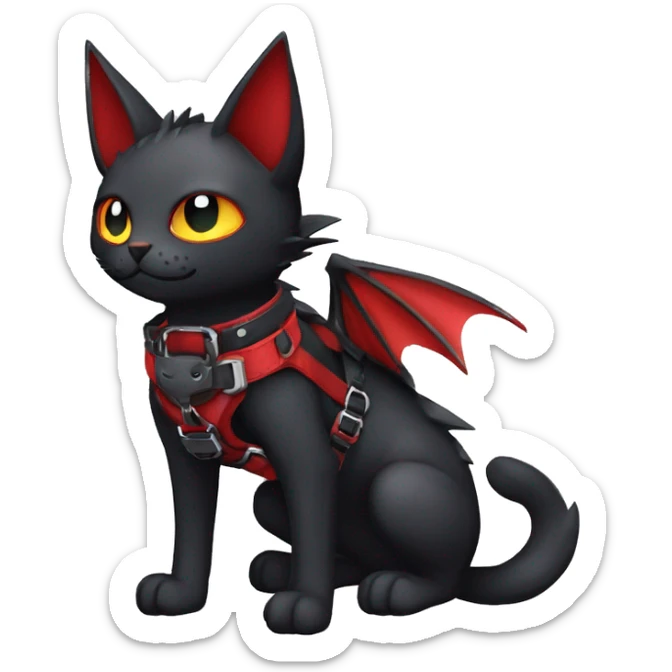 cool edgy kawaii black punk red fantasy nargacuga-bat-cat-Fakemon collar harness full body sticker