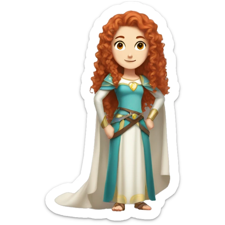a white girl with long red curly hair and freckles, cosplaying Princess Zelda posing and smiling sticker