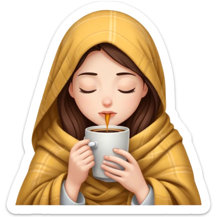 girl inside a blanket sipping coffee eyes closed sticker