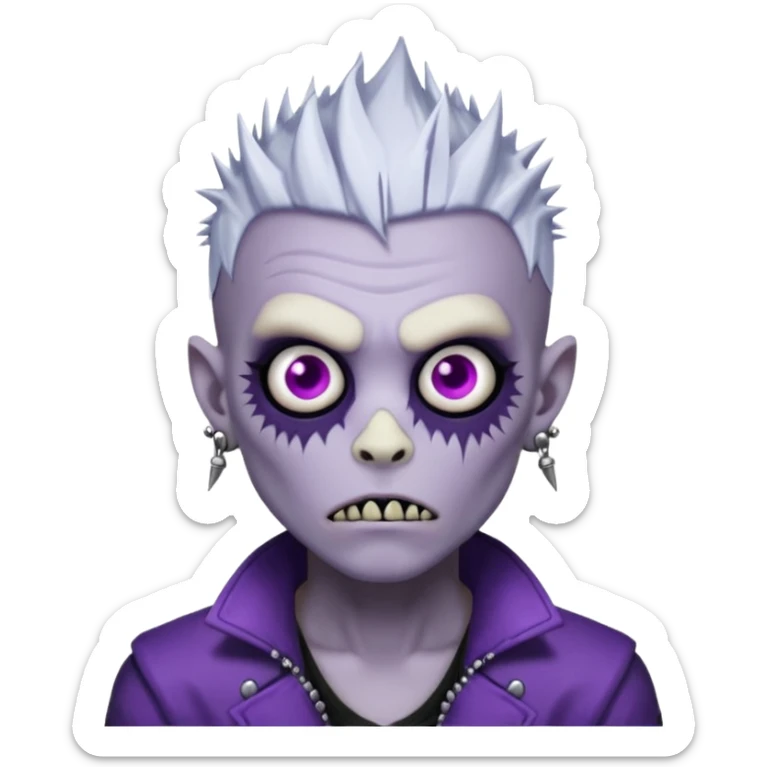 Purple pale skinned zombie boy skin so with white spiky hair. Nose and ear piercings. Emo. sticker