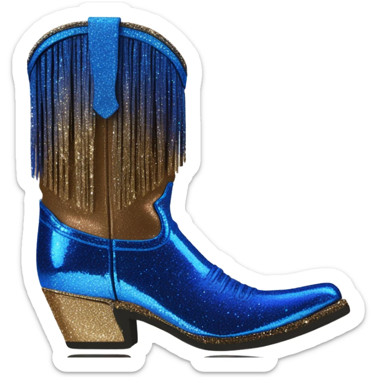 Realistic cobalt blue to bronze ombre pair of fashion cowgirl boots with sparkly shiny glitter fringe on them. sticker