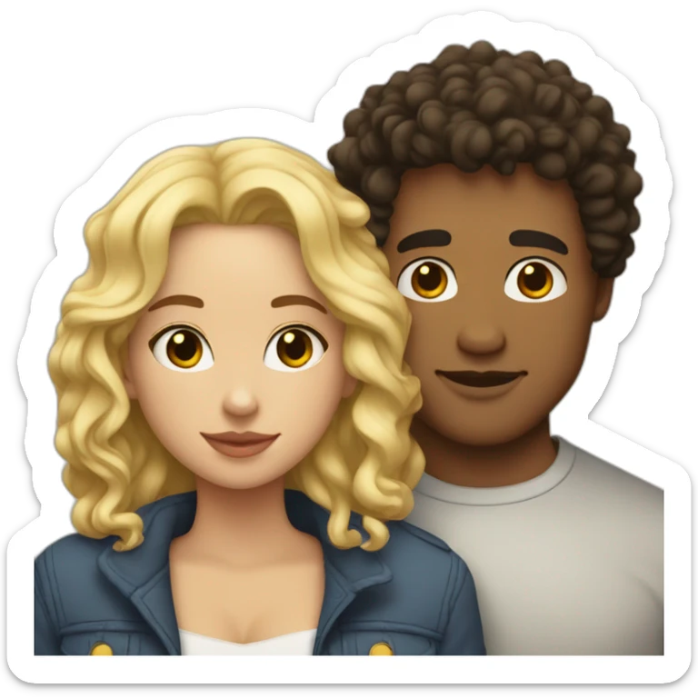Light skin man with dark curly hair hugging a blonde curvy woman sticker