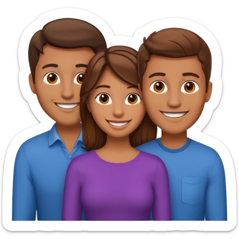 Un trouple : deux hommes  et une femme qui sont amoureux  , ils sont tous blanc et brun  sticker