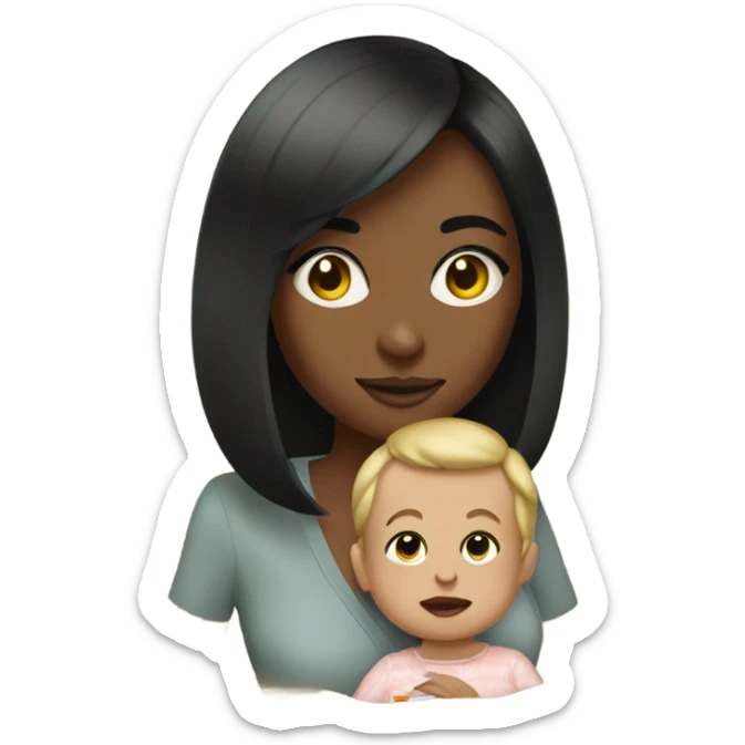 woman with long lashes and a side part bob holding a cigarette and a baby boy  sticker