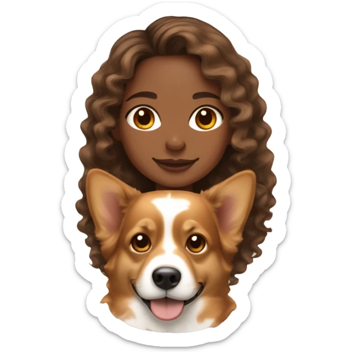 LIGHT BROWN SKIN GIRL WITH LONG CURLY BROWN HAIR and a CORGI sticker