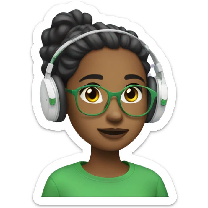 girl listening to her green airpod max headphones  sticker