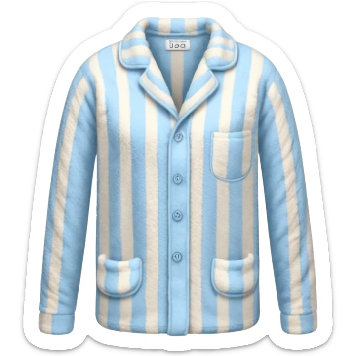 emoji of an isolated fluffy fleece pajama top with soft pastel vertical stripes, plush fuzzy texture, light grey and pastel blue tones, button-down long sleeves, neatly folded flat-lay, no person, no body, no mannequin, cozy warm winter mood, soft shading sticker