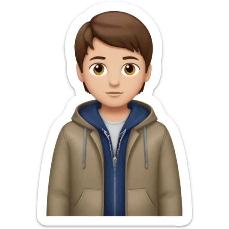 Create emoji of a boy with brown hair and brown eyes too, he is very modern  sticker