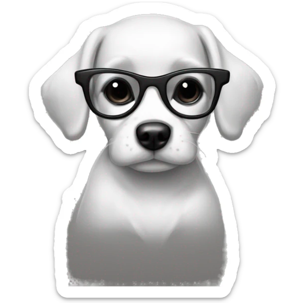 medium-black-and-white-dog-face-with-black-eyes-and-black-glasses-and-polkadot-black-white-bow-sketch sticker