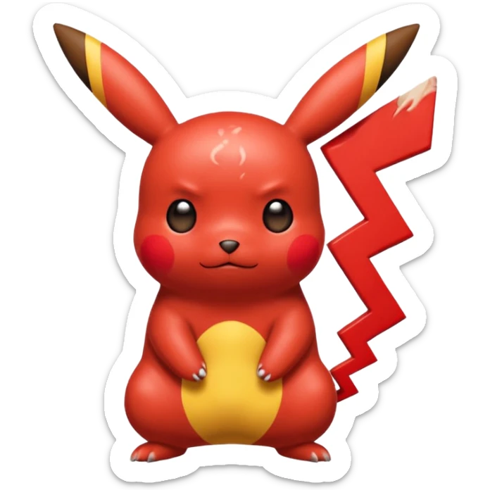 Un Pikachu rouge qui et triste avec des éclairs en fond et il a fait caca sticker