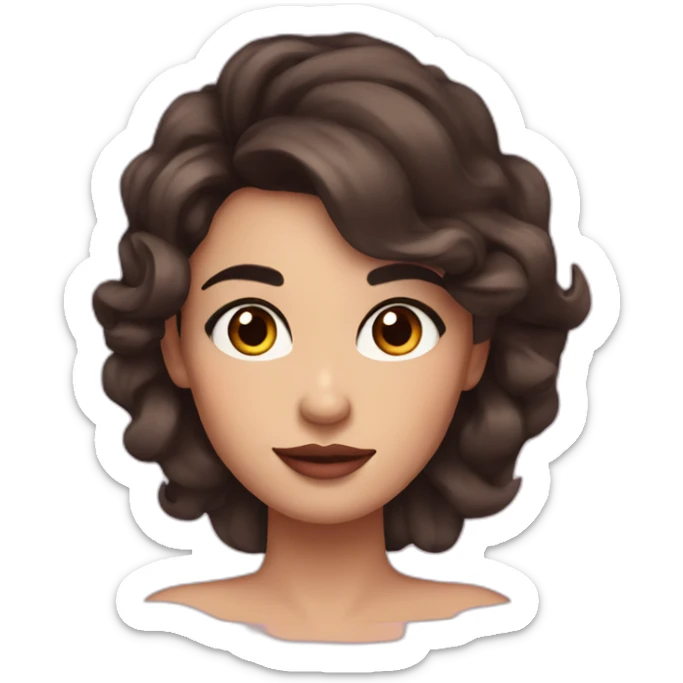 Women with dark brown hair and eyes and long eyelashes and pinky cheeks and lips and thick eyebrows sticker