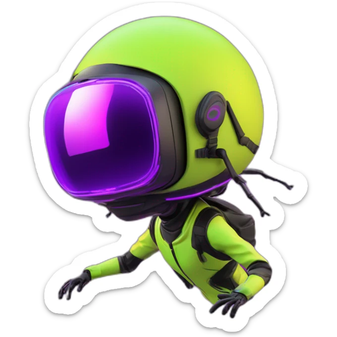 Ants 3D color lemon green and purple neon streetwear cybertech smart Futuristic cyber AR/VR point from him up doing a moonwalker sticker