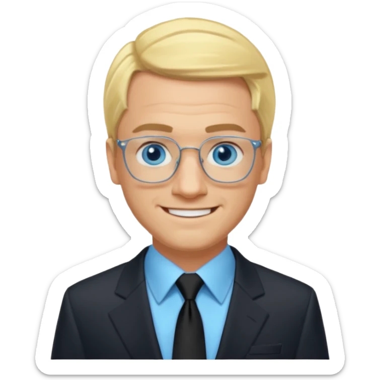 David Carlton from Ali G Indahouse with blue eyes, blonde hair, icy blue dress shirt with black tie, black suit jacket sticker