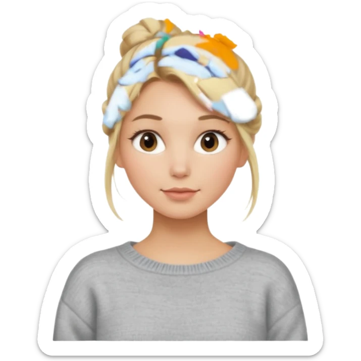 Blonde Women with Bun, Casual Girl – messy blonde bun, soft sweater, relaxed friendly face. sticker
