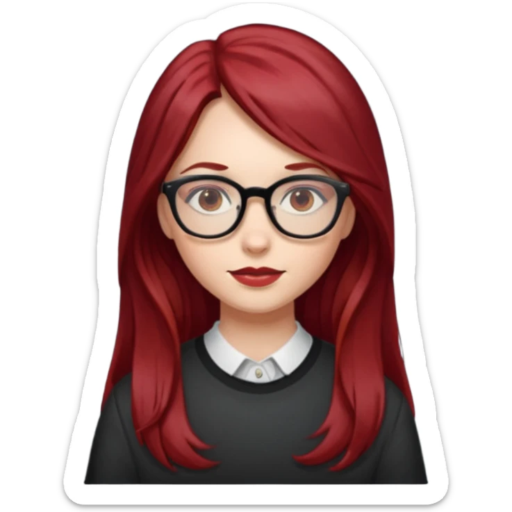 girl with long dark red hair and and glasses sticker