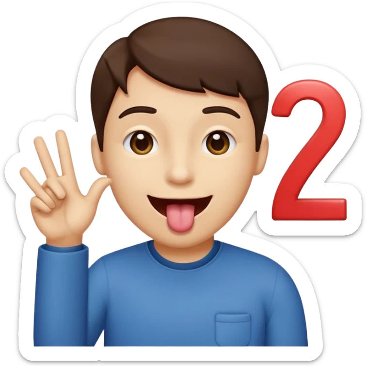 Happy face with tongue out with a number six in the left hand and number seven in the right hamd  sticker