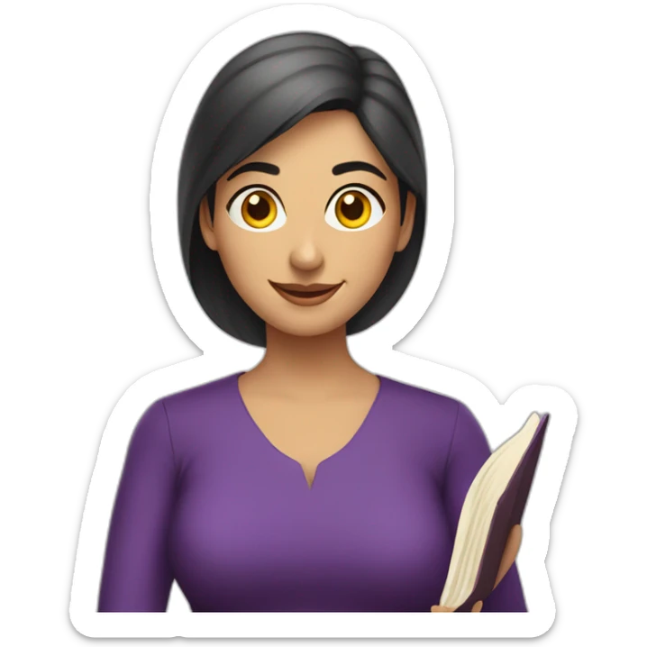 Armenian women with the purple clothes reading book and looking at camera and smiling  sticker