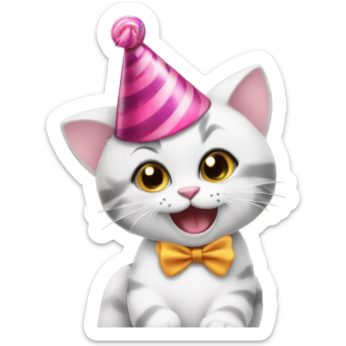 baby cat with a birthday hat on and a lollipop in the paw sticker