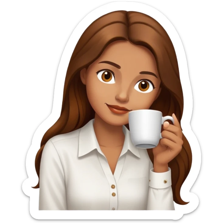 Yoga Woman white shirt long brown hair drinks coffee sticker