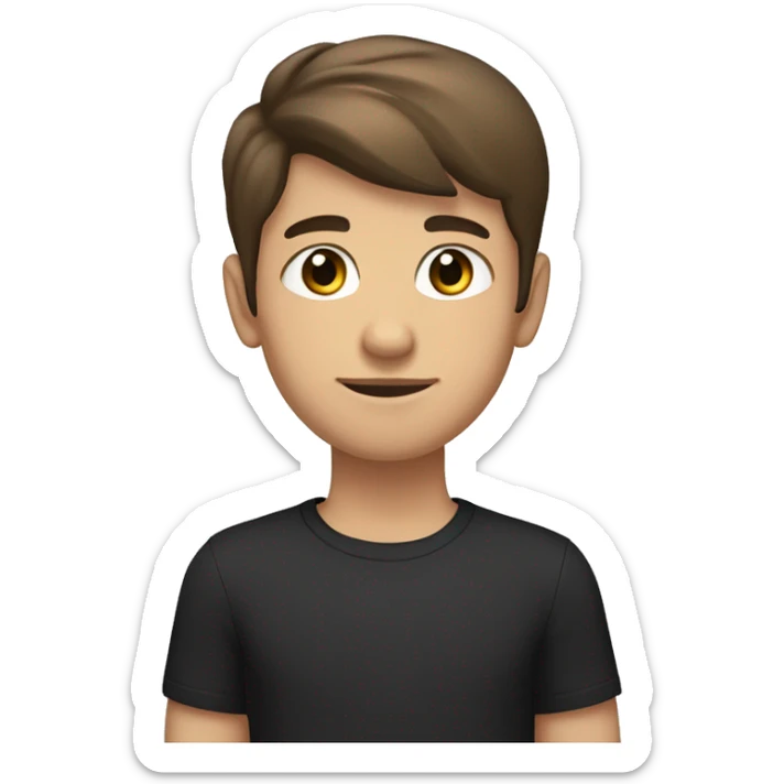 light dark-skinned boy, brown hair and eyes, short sideways hair and clean shaven, black shirt with LDC EXPRESS written on it sticker