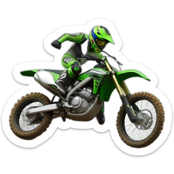 Un homme qui est sur une moto cross yamaha et qui fait des saut grâce à une bosse en terre et qui a les cheveux blond bouclés aux yeux vert  sticker