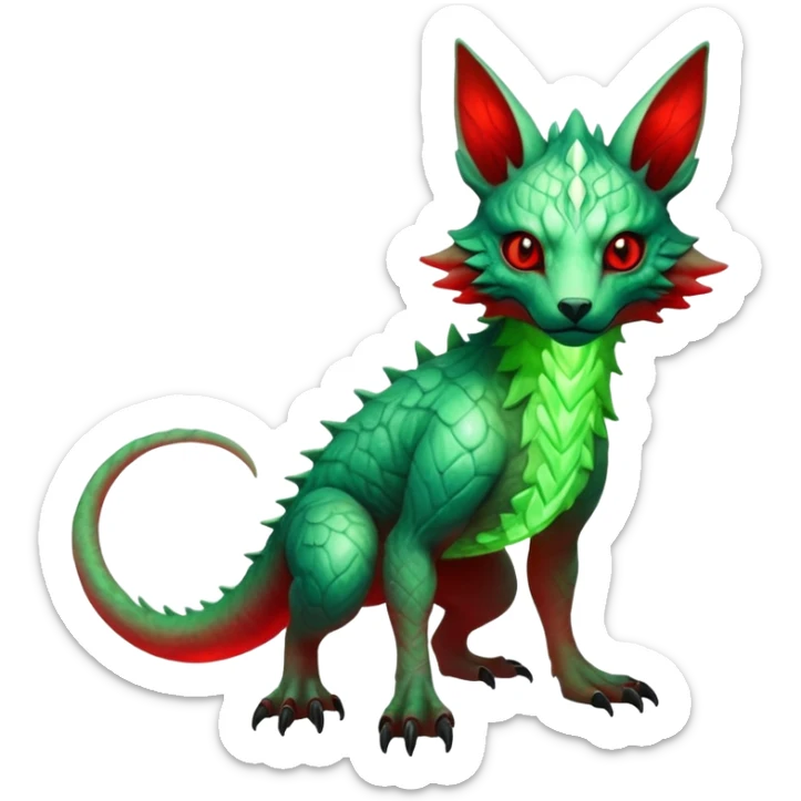 Cool Edgy Green Red ethereal badass Fionbri-Vernid-Trico-animal-creature full body sticker