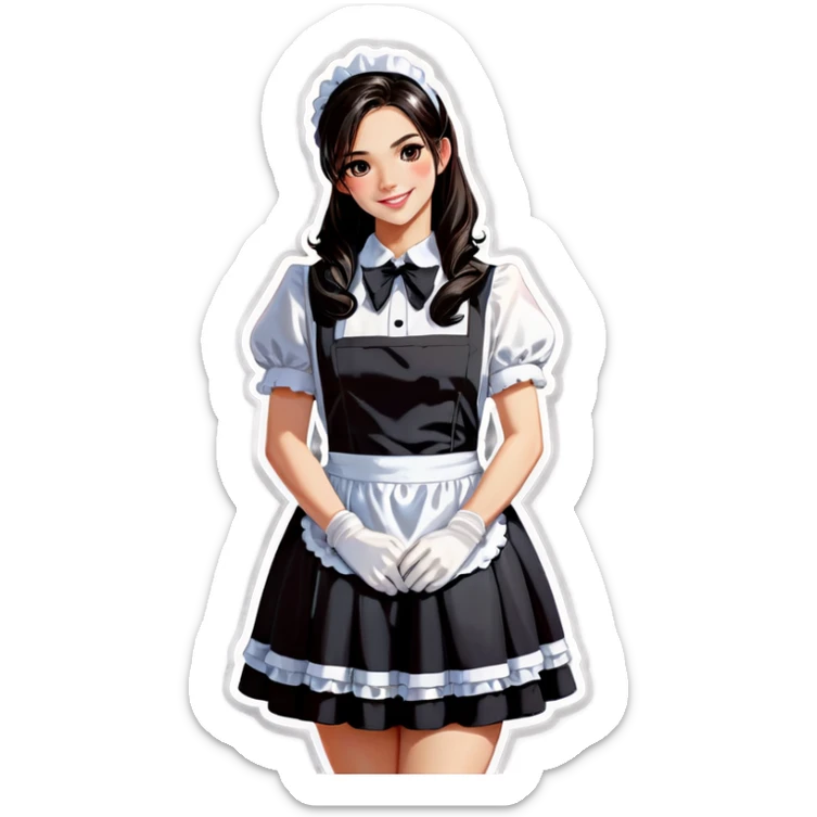Realistic woman wearing short skirt maid costume long dark hair posing sticker