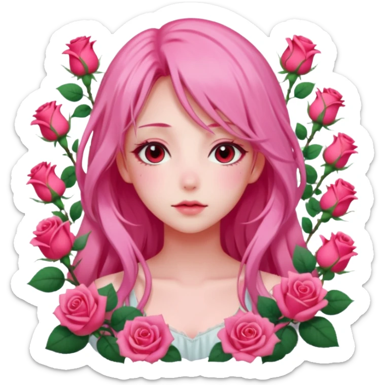 Gorgeous dreamy pastel pink anime lady roses with long hair sticker
