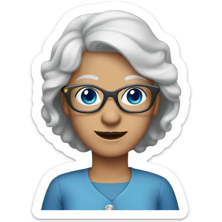 Blue eyes younger grandma with long gray hair and sunglasses  sticker