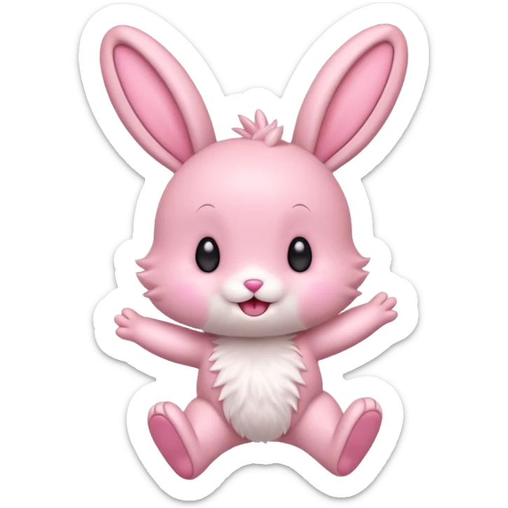 Exited pink bunny, kawaii chibi fluffy ears and body jumping of excitement  sticker