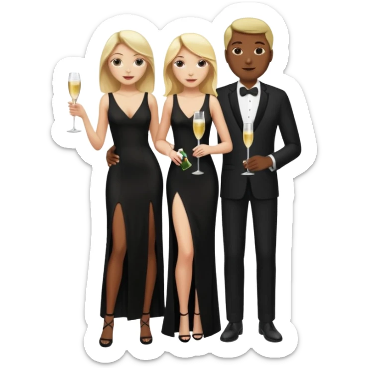 Blonde Woman, Long black slipdress, Slot left Leg, man black Cut,fly, Champagner glas sticker