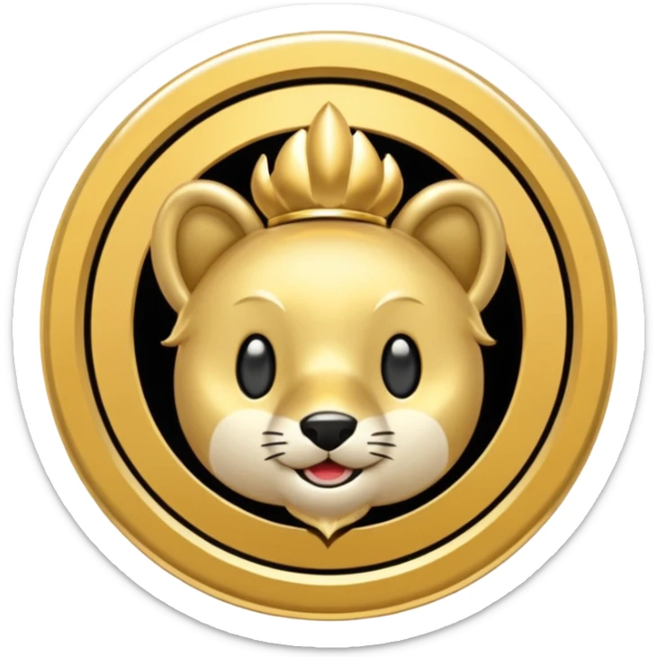 gold token emoji style with simple rim, mascot head only, minimal details, no shadows, centered, transparent background sticker