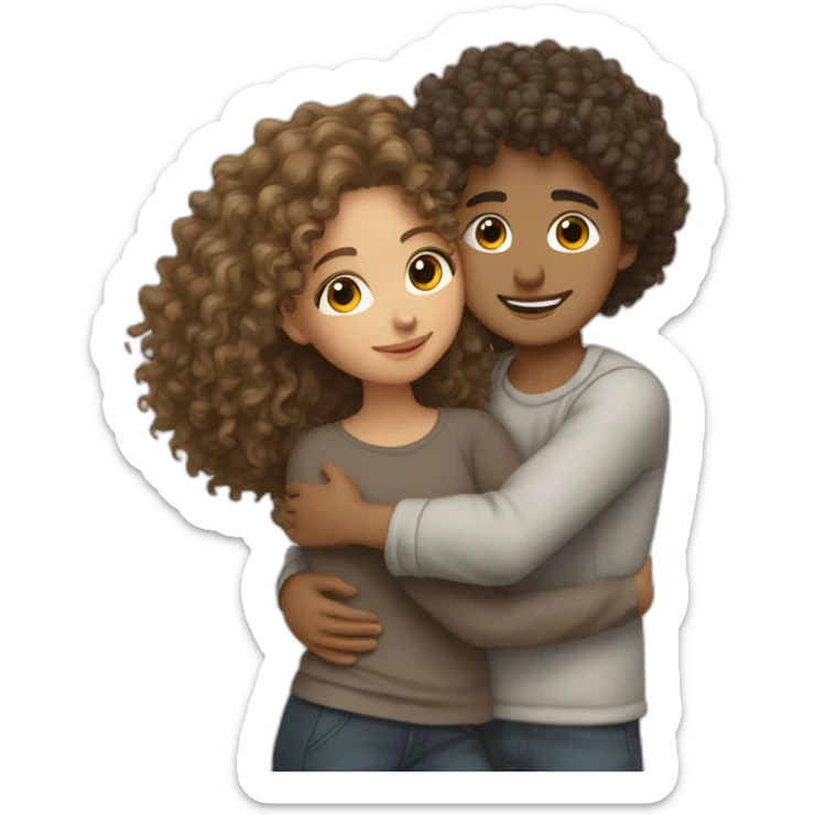 middle eastern curly boy hugging french-canadian (dark blonde) curly girl sticker