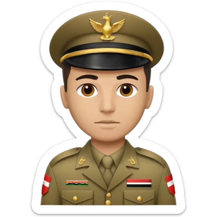 Portrait of an Iraqi soldier with an Iraqi flag chevron on his shoulder and chest sticker